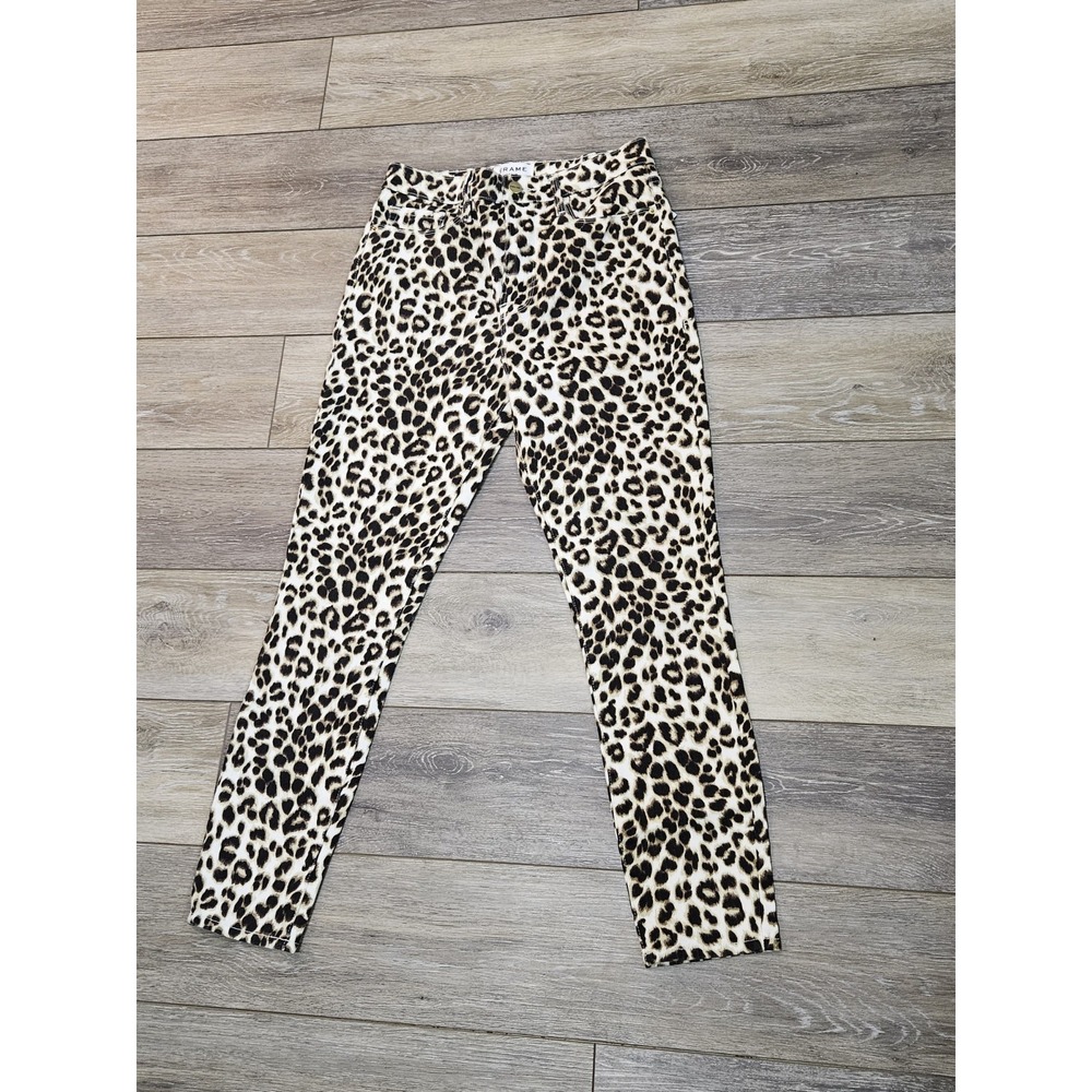 FRAME Ali High Rise Cigarette Leopard Print Skinny Denim Jeans Womens Size 27